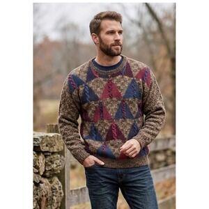 Northern Isles Sweater Vintage Carob Mix Combo Fisherman Knitted Mens Large